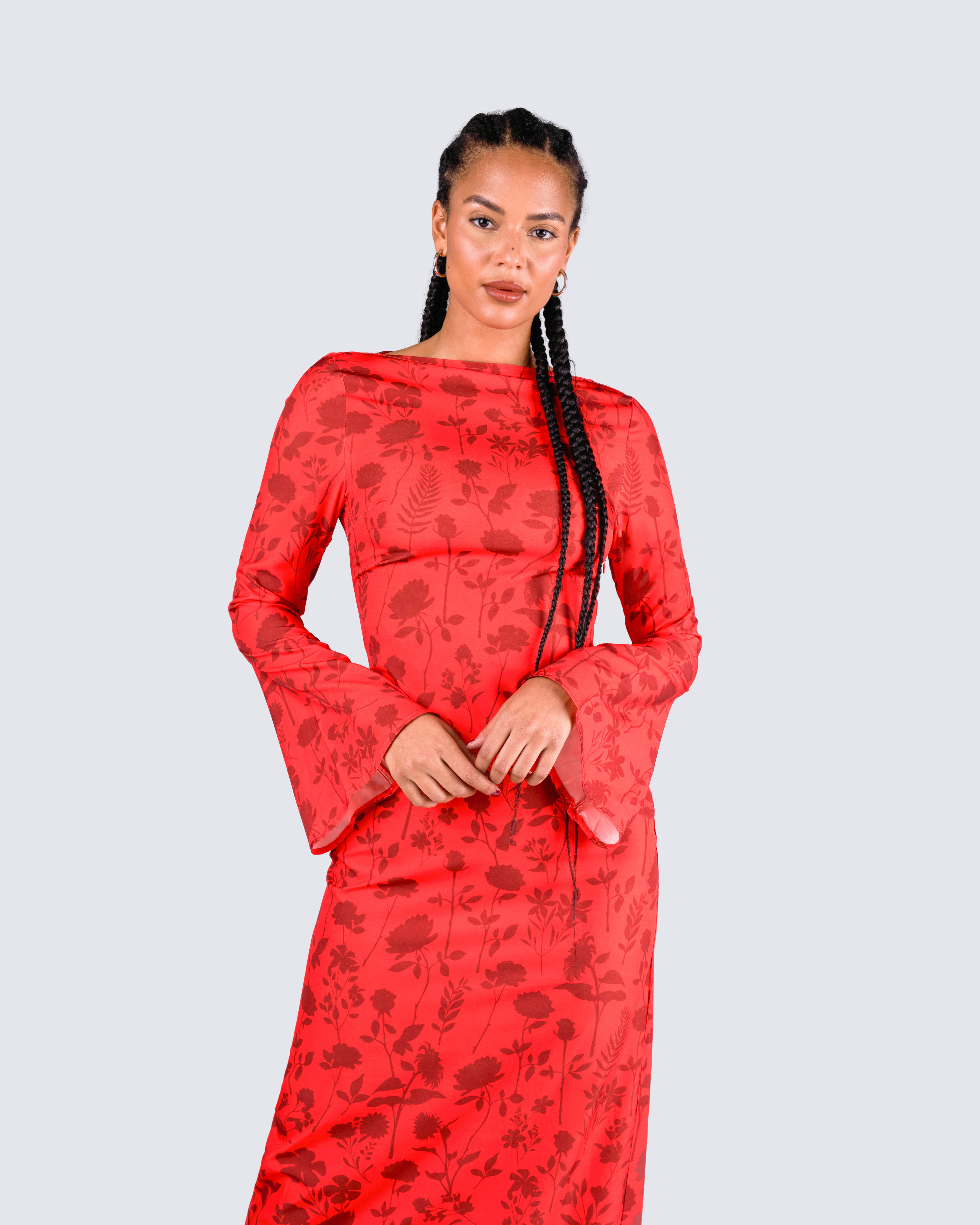 Coral Bright Flower Print Satin Long Dress – Aquarius Brand