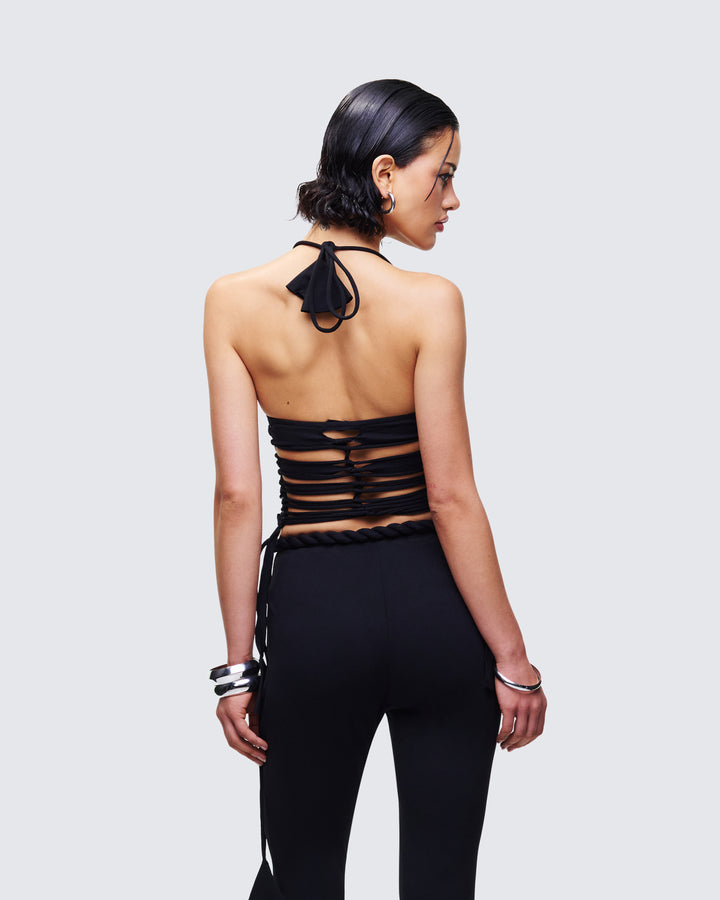 Sailor Black Jersey Knot Detail Top - back view