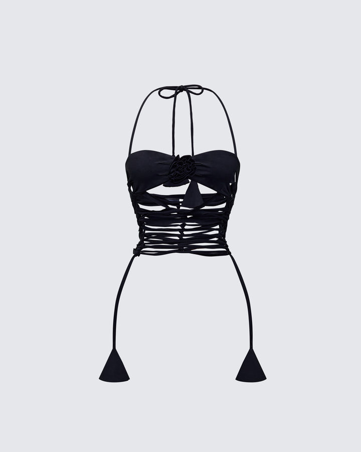 Sailor Black Jersey Knot Detail Top product front