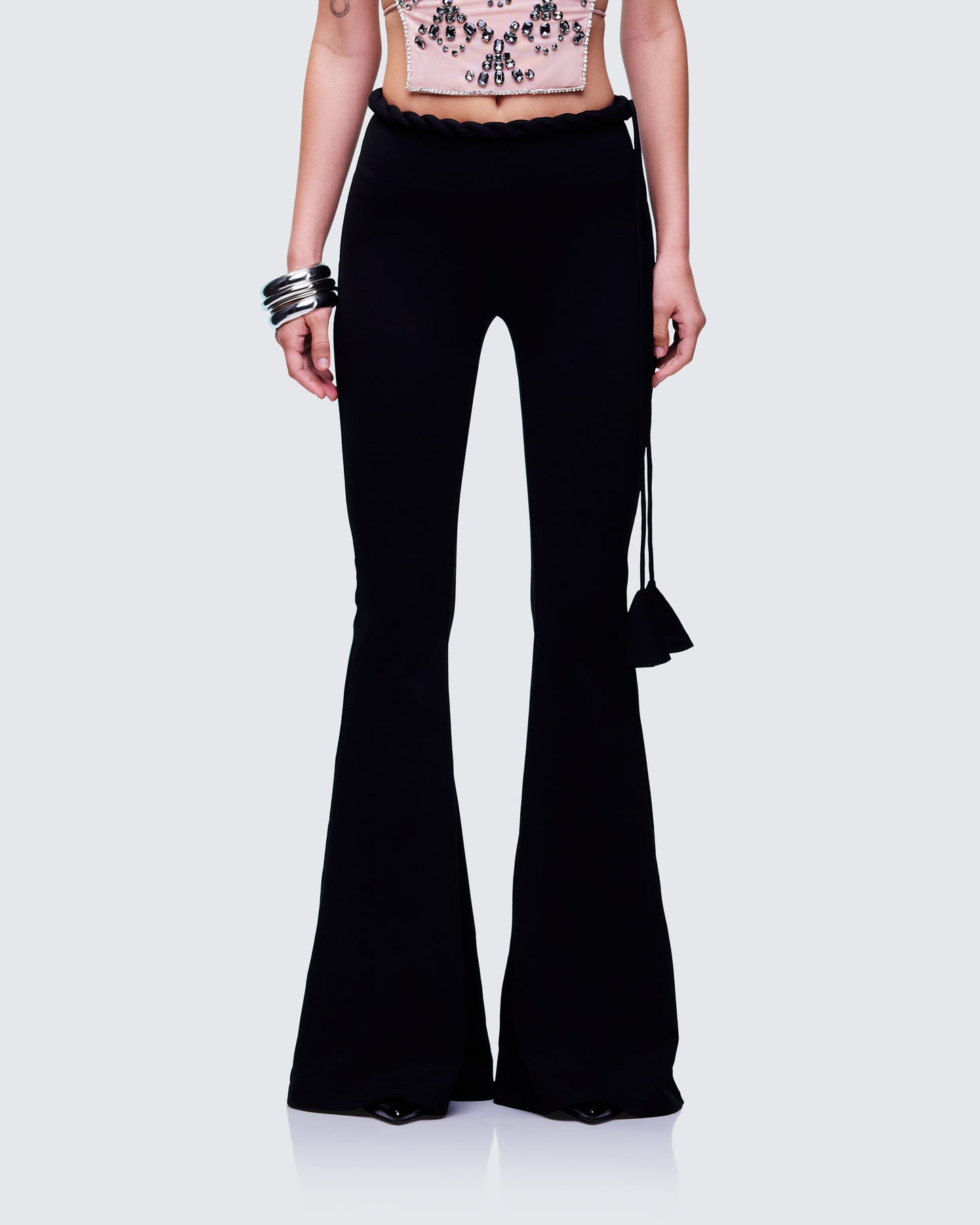 Sailor Black Jersey Twist Waist Pant model front