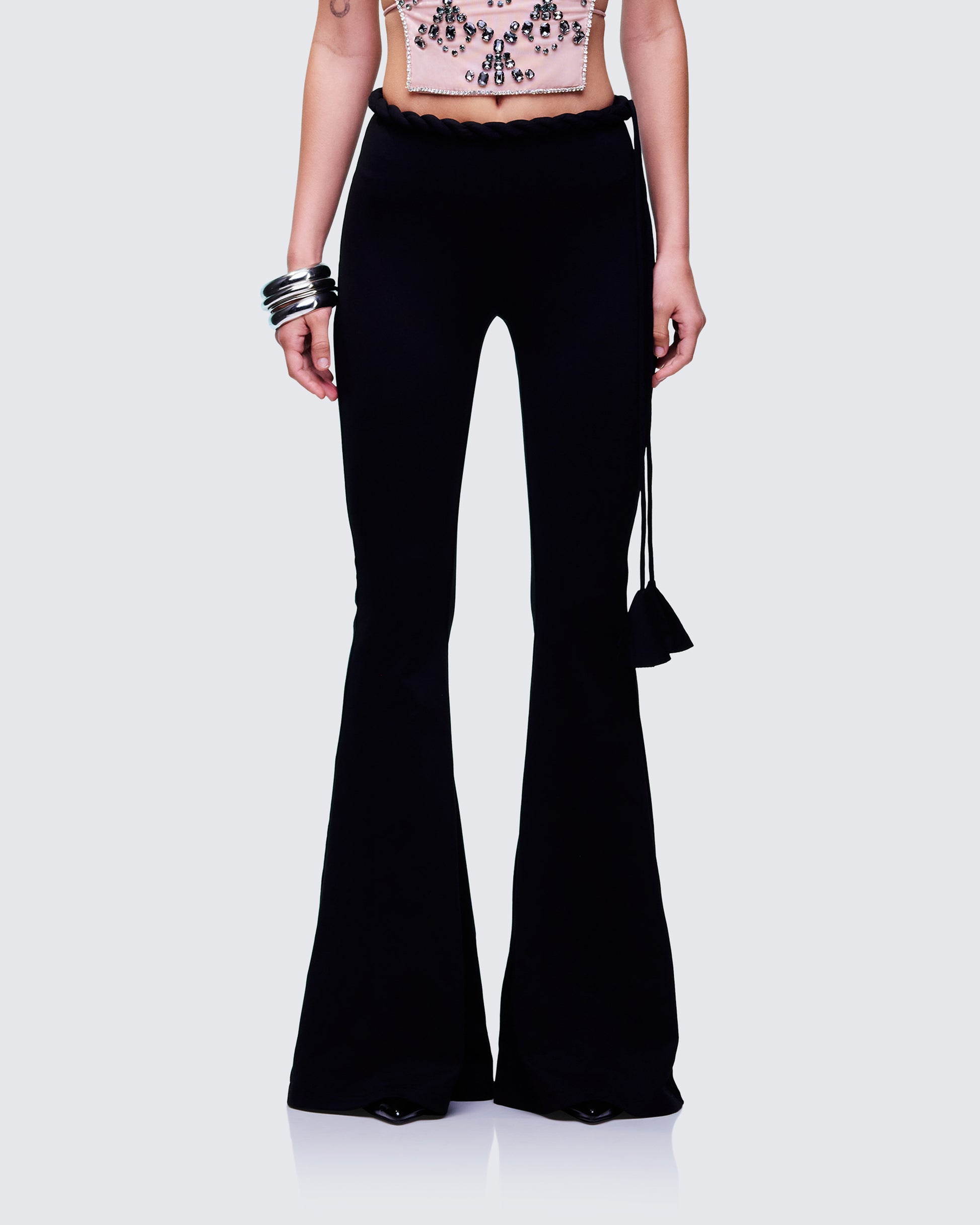 Sailor Black Jersey Twist Waist Pant model front