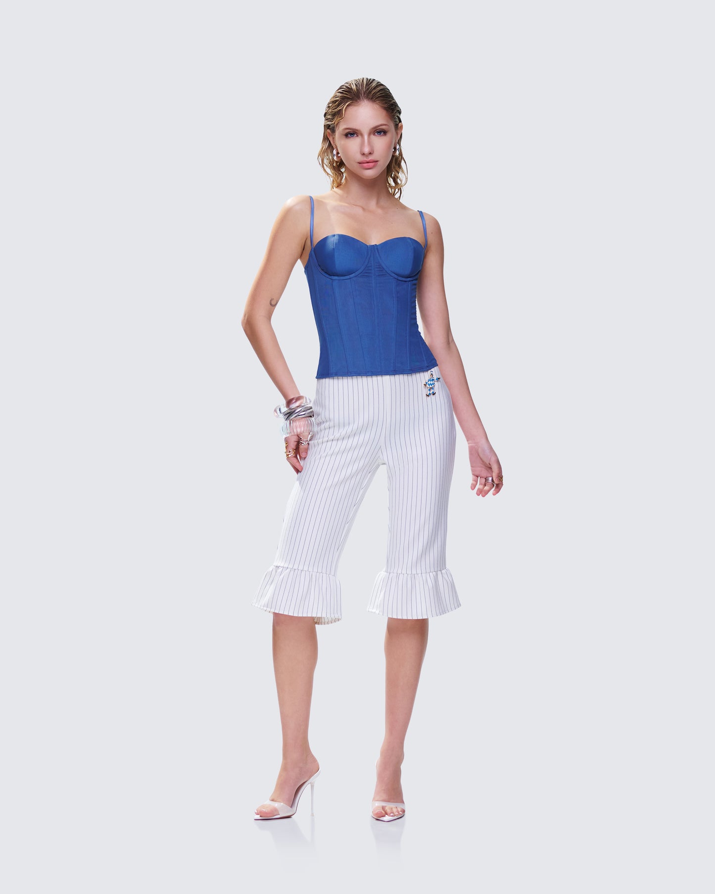 Salome White Stripe Capri Pant