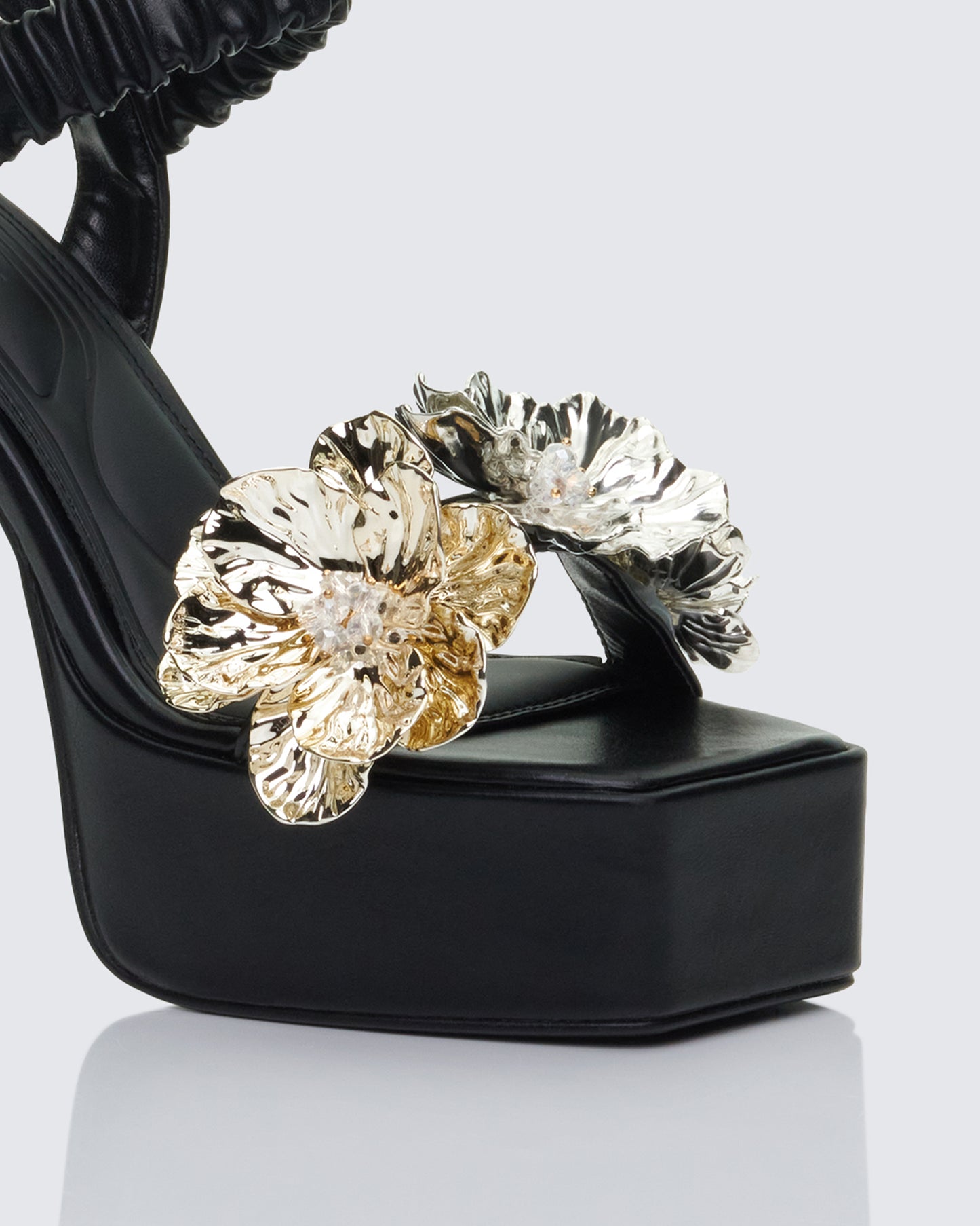 Sam Black Flower Platform Sandal With Scrunchie Strap