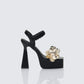 Sam Black Flower Platform Sandal With Scrunchie Strap