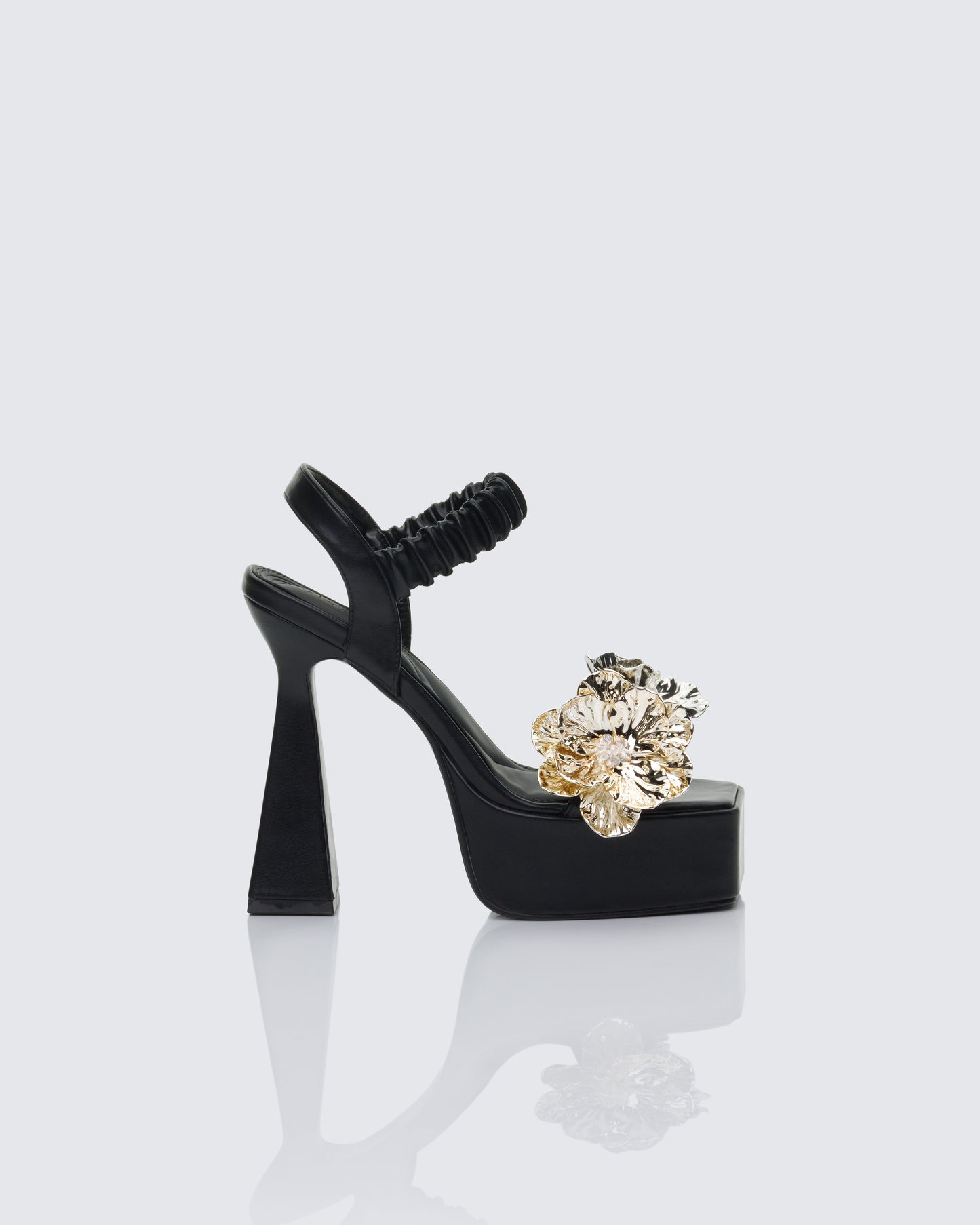 Sam Black Flower Platform Sandal With Scrunchie Strap