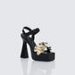Sam Black Flower Platform Sandal With Scrunchie Strap