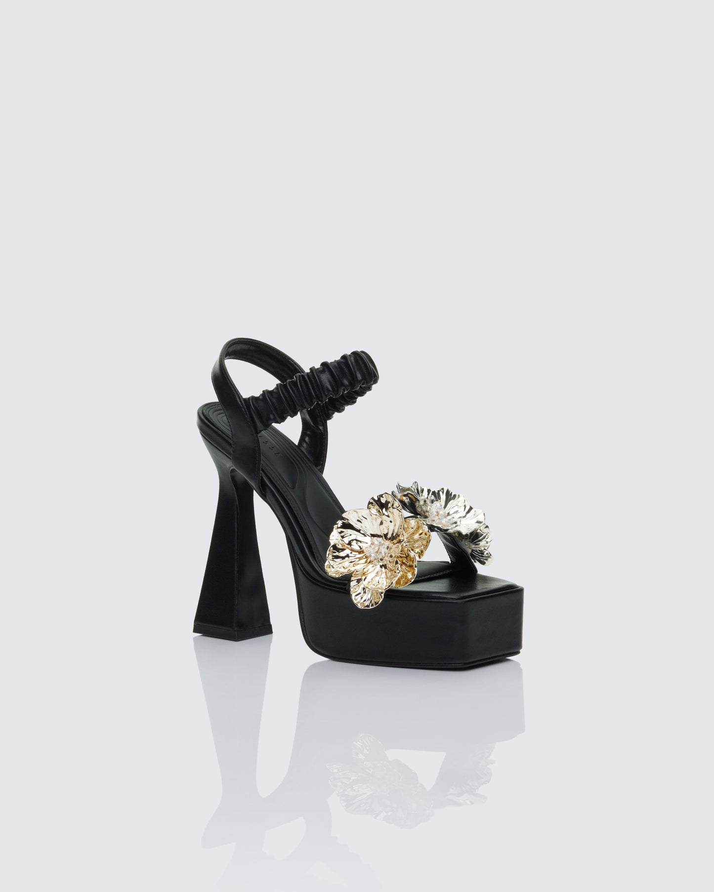 Sam Black Flower Platform Sandal With Scrunchie Strap