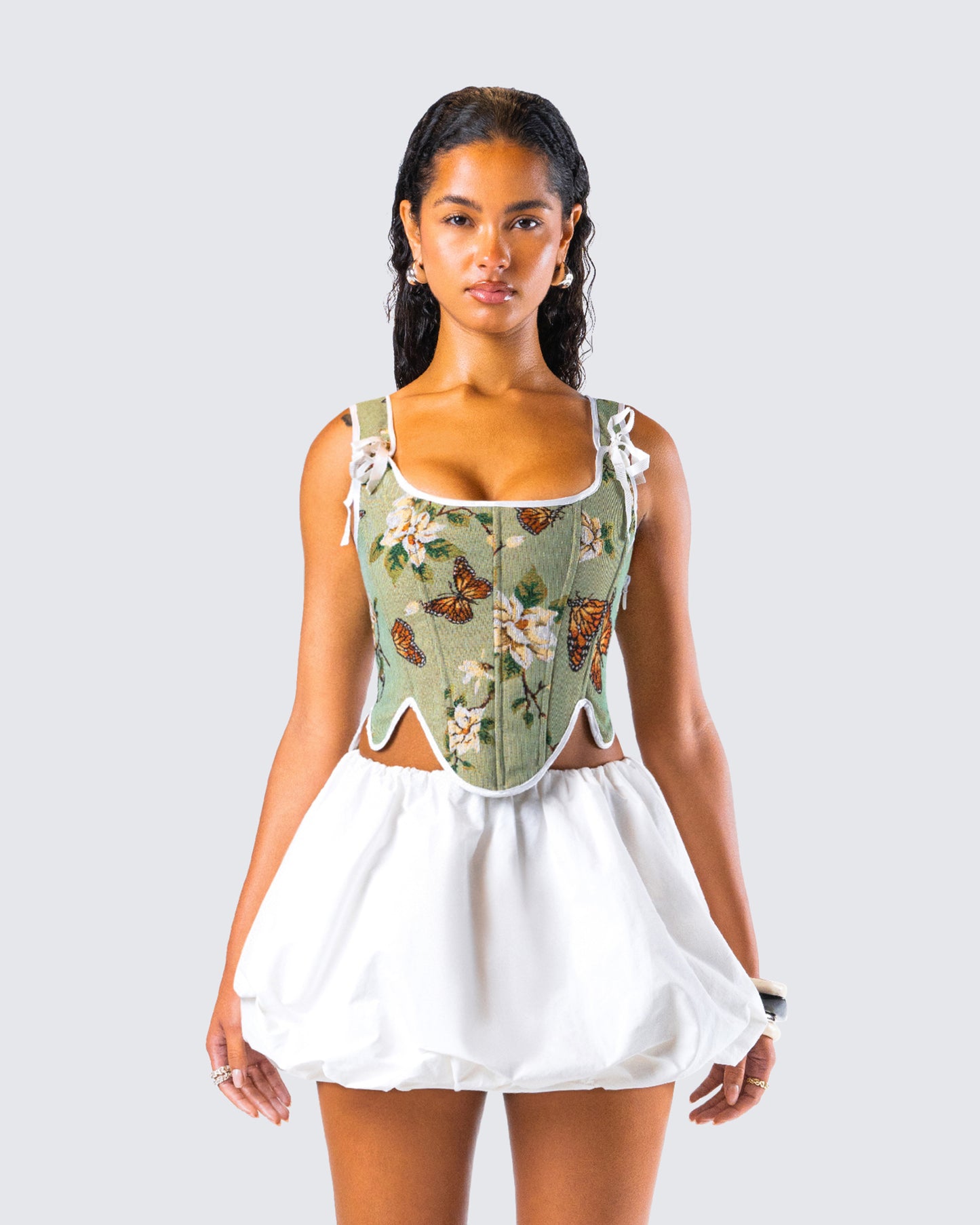 Samara Green Floral Jacquard Corset Top