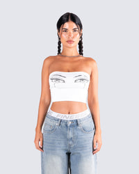 Samia White Graphic Tube Top