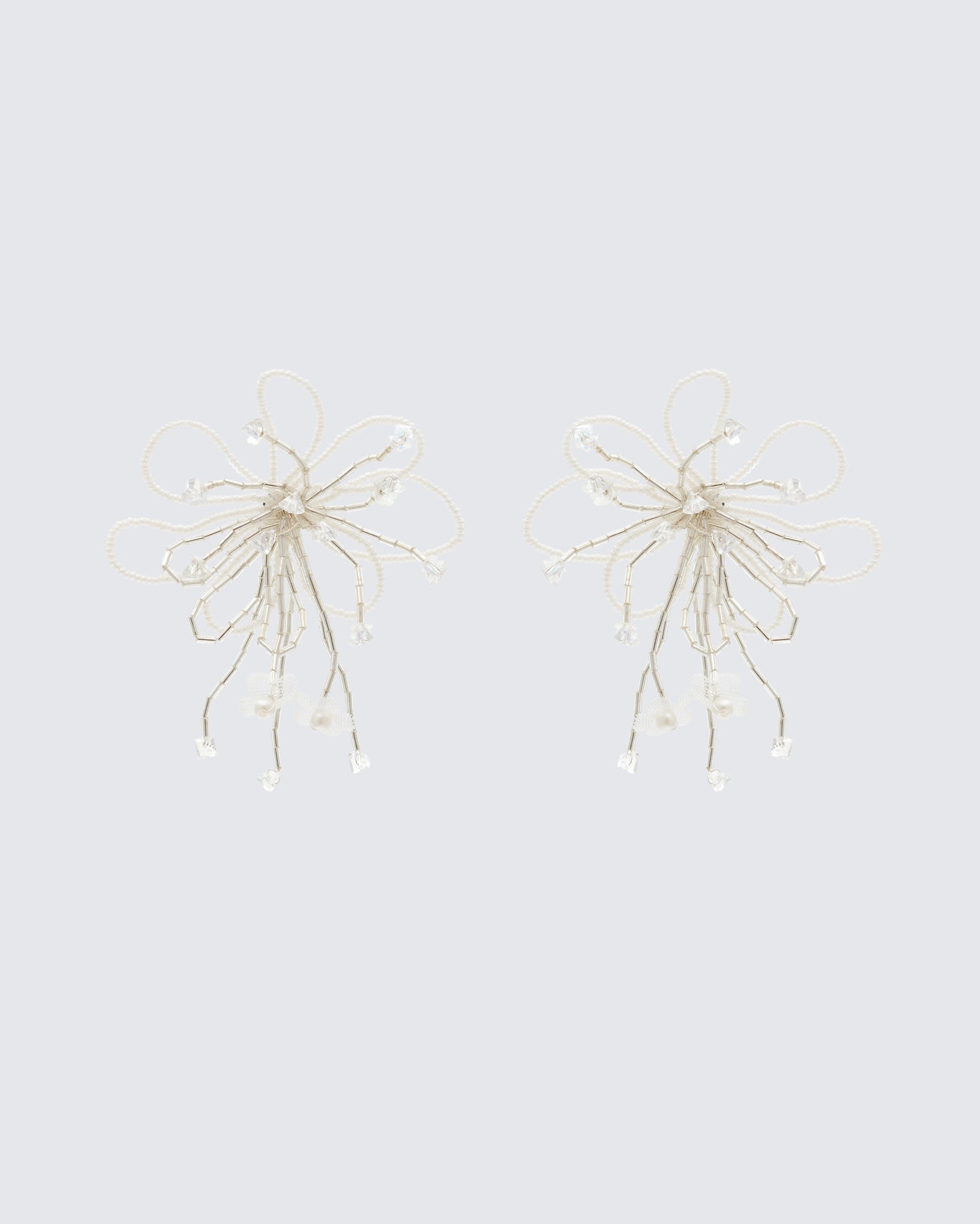 Sandra White Beaded Flower Earrings