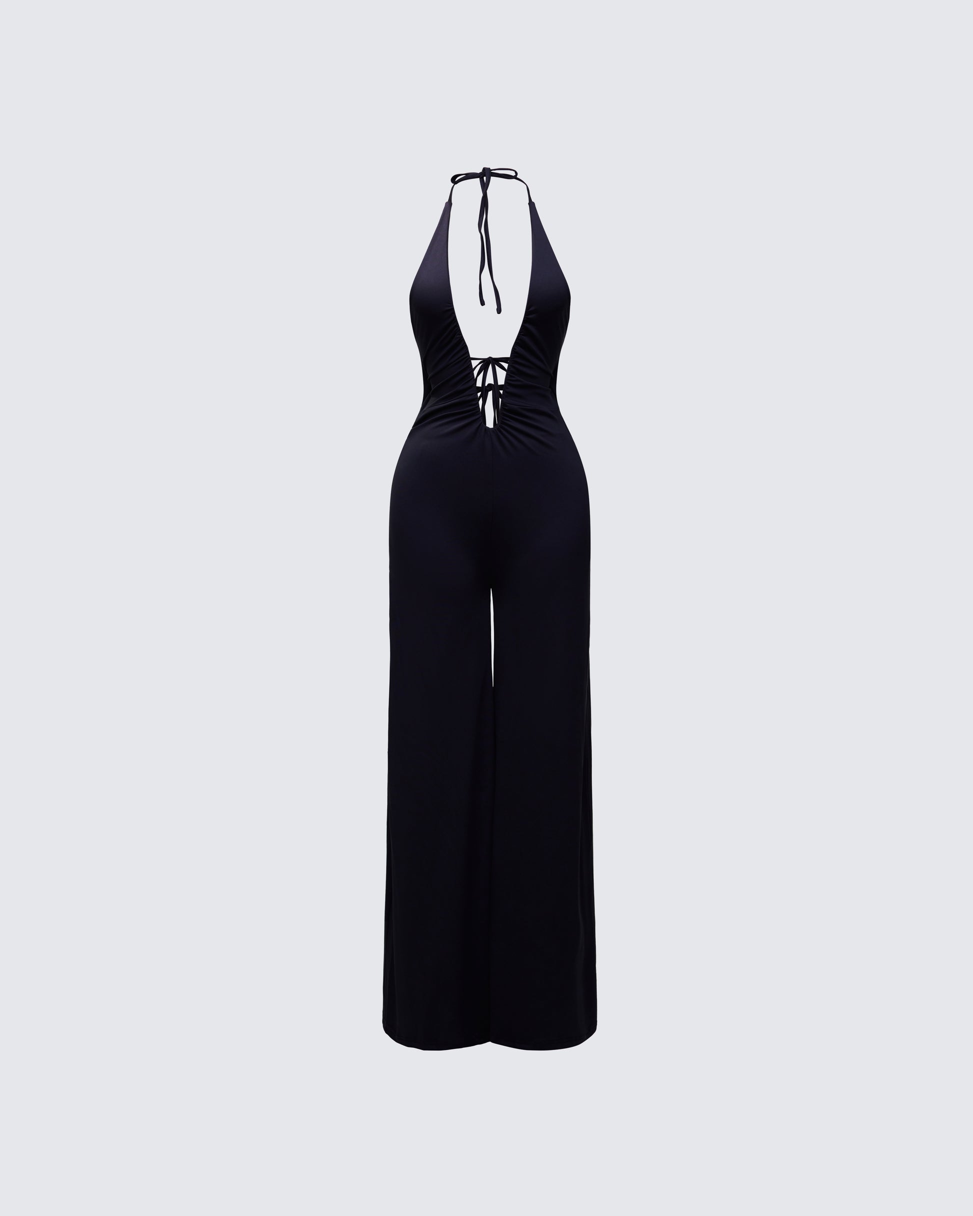 Black Halter Jumpsuit - Wide Leg Plunge Neckline FINESSE Black Halter Jumpsuit - Wide Leg Plunge Neckline FINESSE