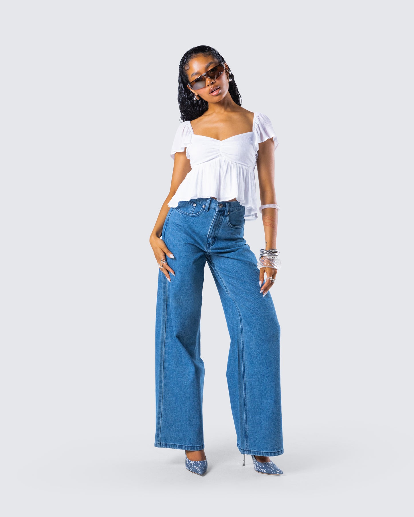 Sara Blue Denim Wide Leg Jean