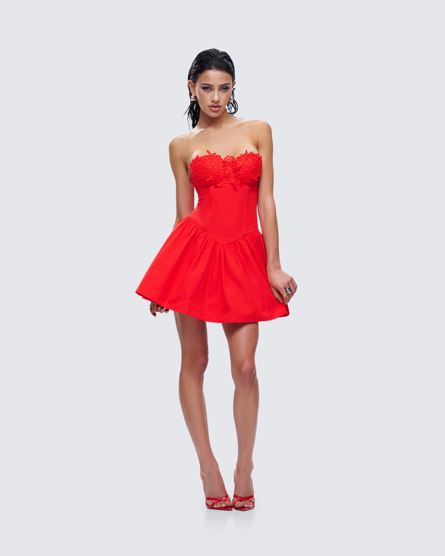 Sarai Red Lace Applique Mini Dress