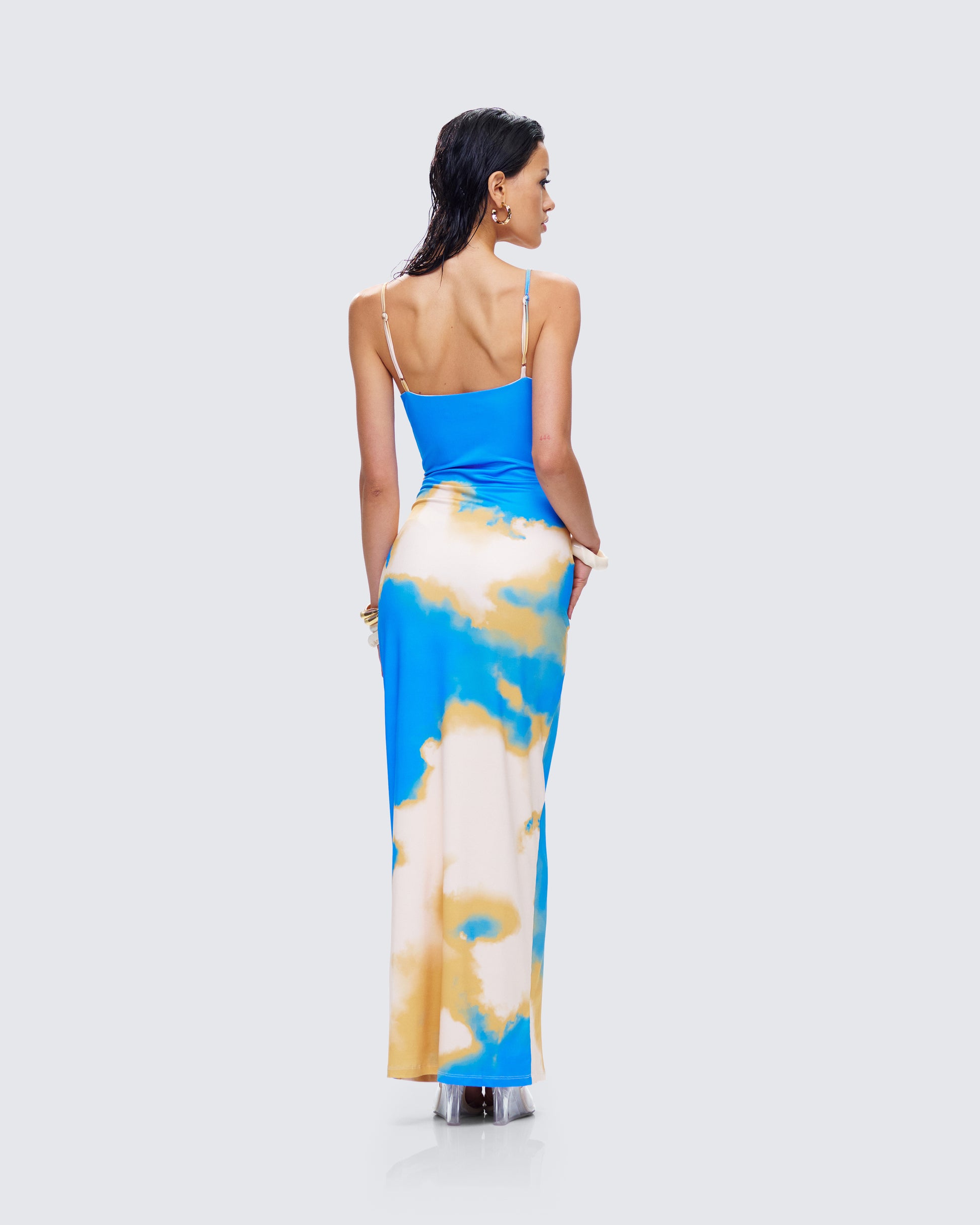 Blue Tie Dye Maxi Dress - Cowl Neck Slip Dress FINESSE Blue Tie Dye Maxi Dress - Cowl Neck Slip Dress FINESSE