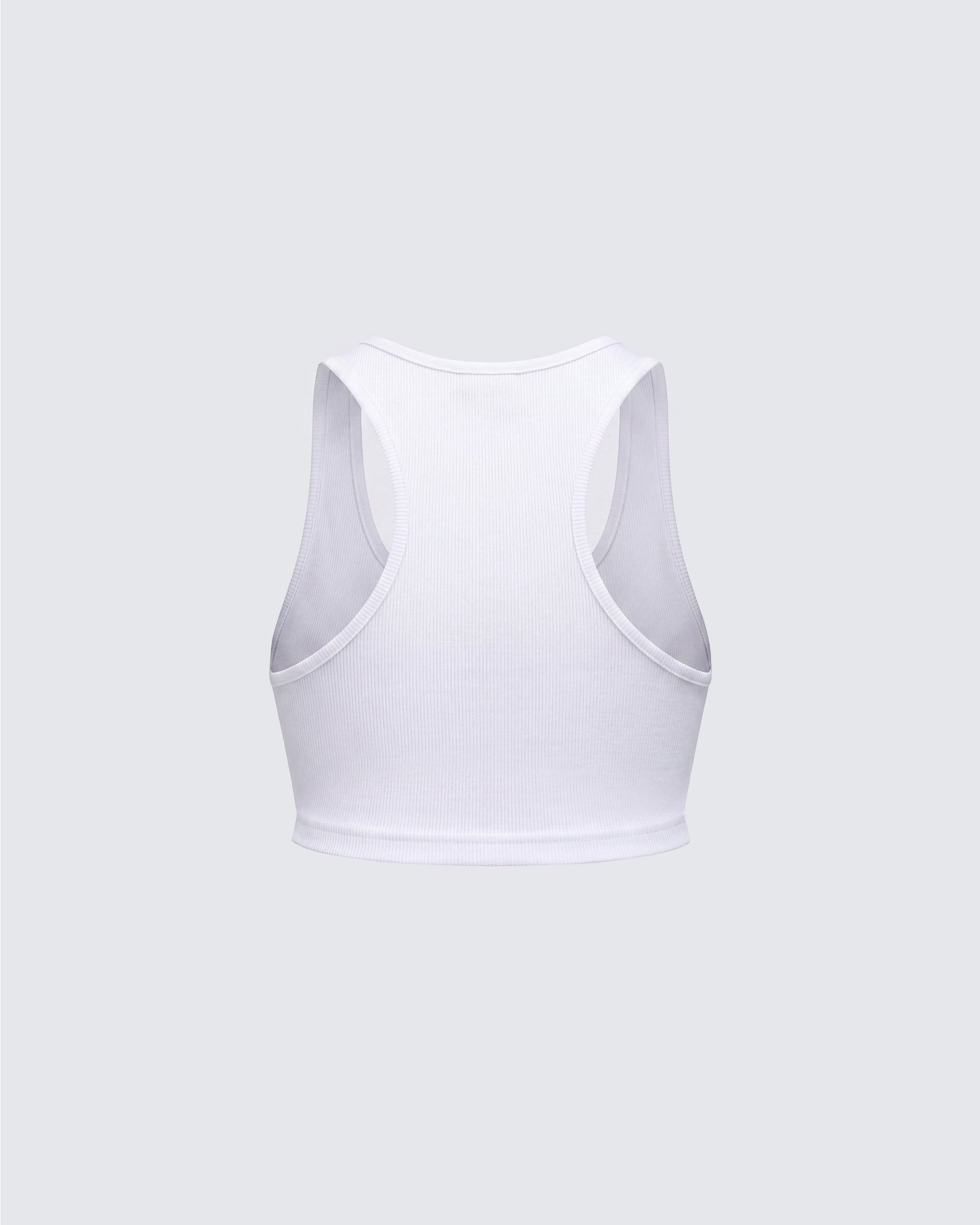 White Ribbed Sports Bra - Scoop Neck Athletic Crop Top – FINESSE