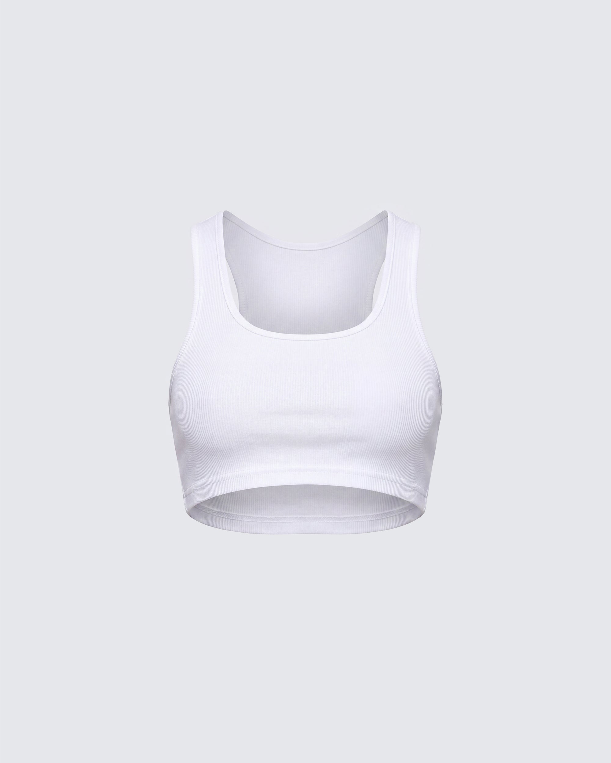 White Ribbed Sports Bra - Scoop Neck Athletic Crop Top – FINESSE