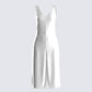 Saskia White Satin Slit Midi Dress