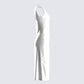 Saskia White Satin Slit Midi Dress