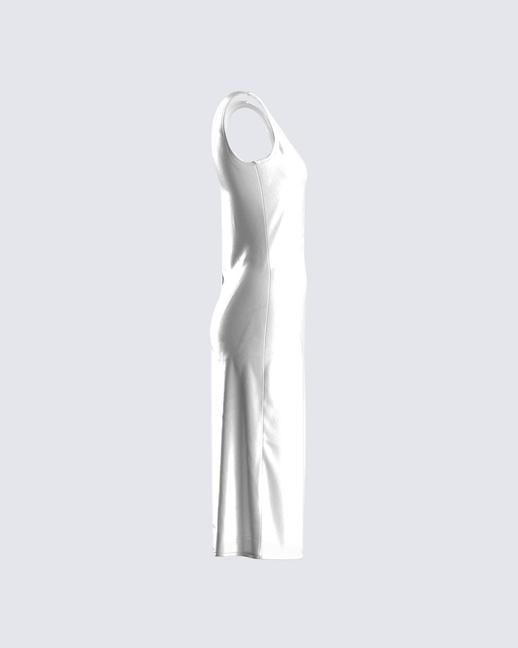 Saskia White Satin Slit Midi Dress