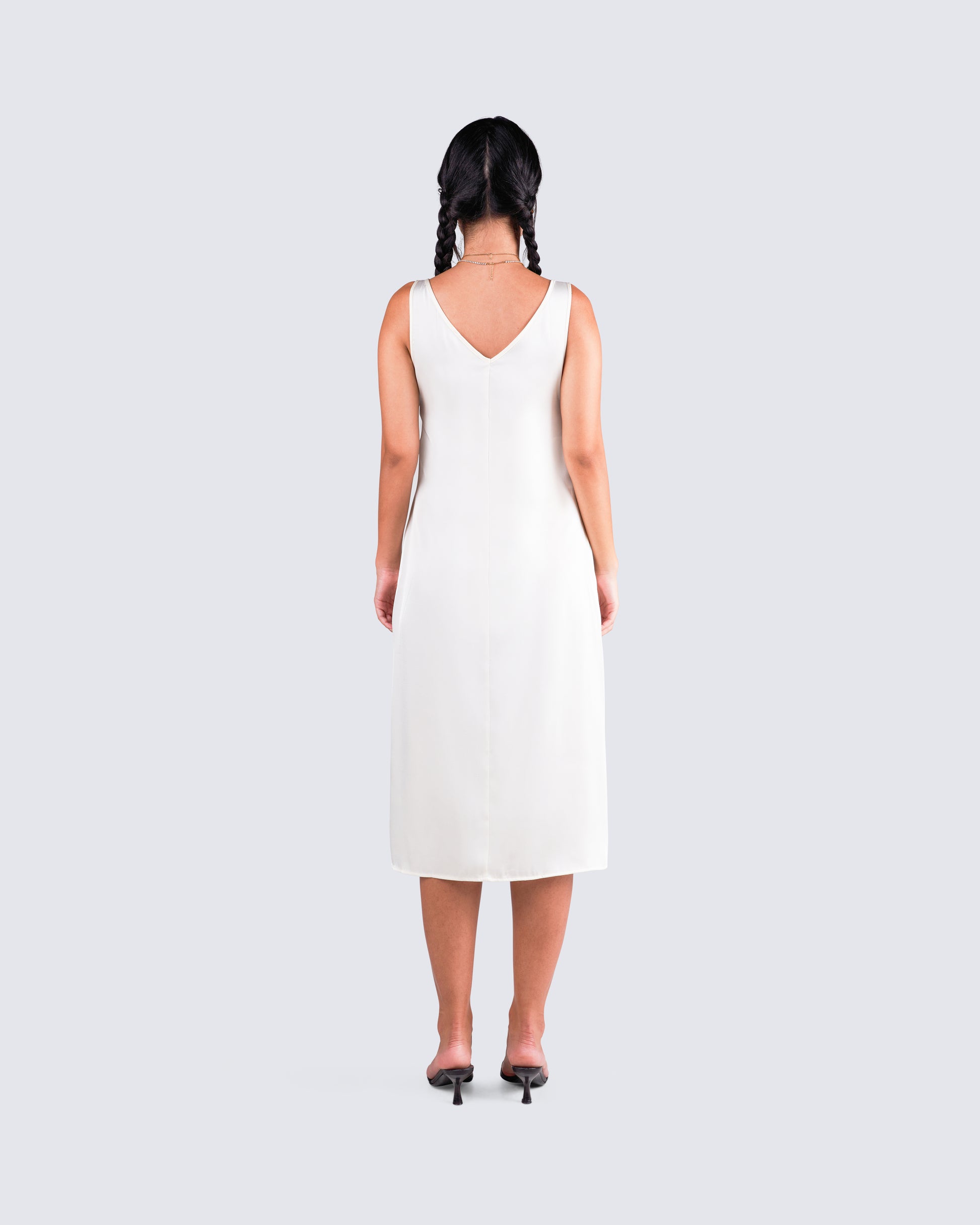 white satin slip midi dress White Midi Slip Dress - Satin Slip Dress - Button Side Dress