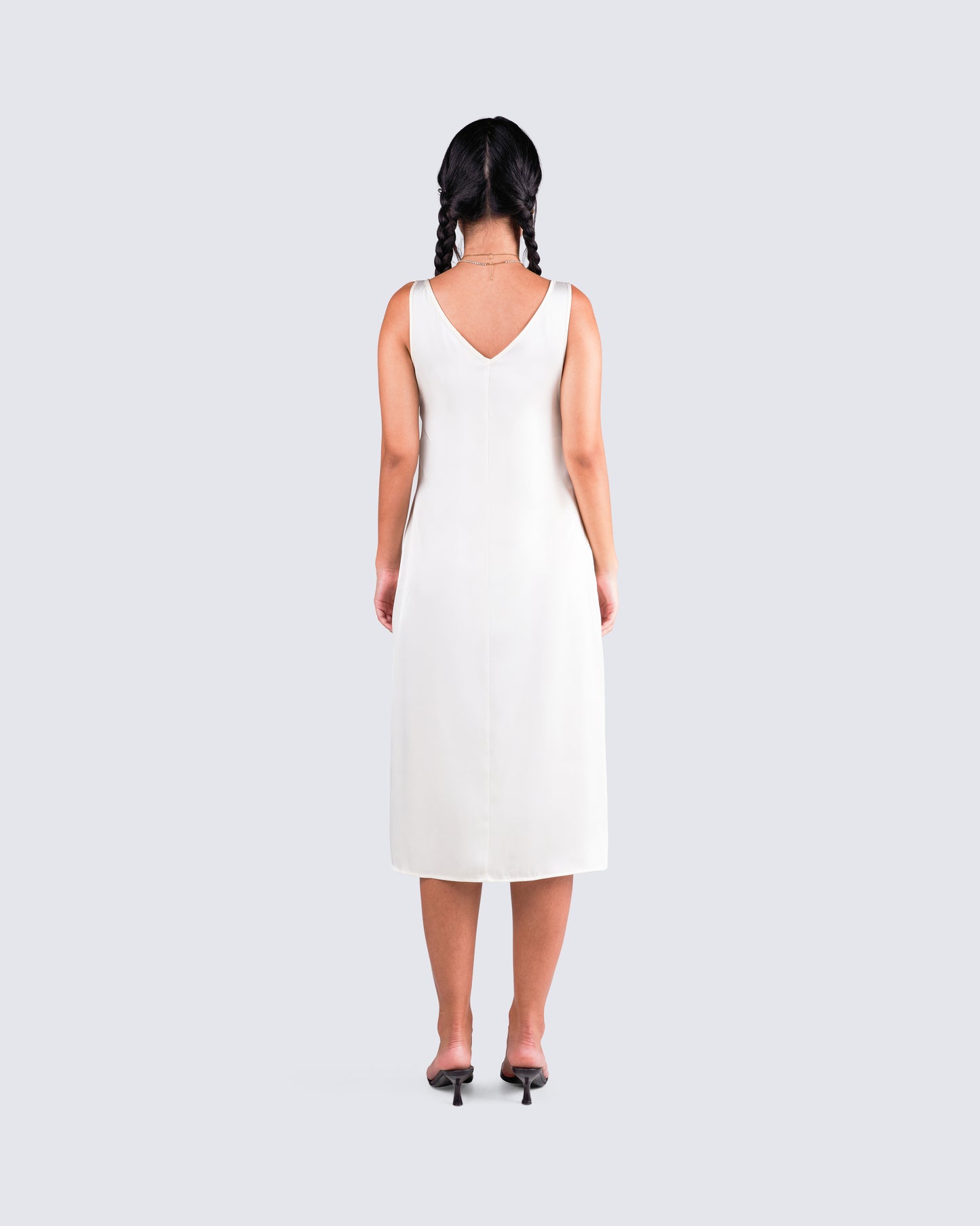 Saskia White Satin Slit Midi Dress