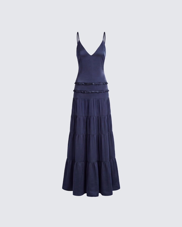 Savanna Navy Backless Satin Maxi Dress product front