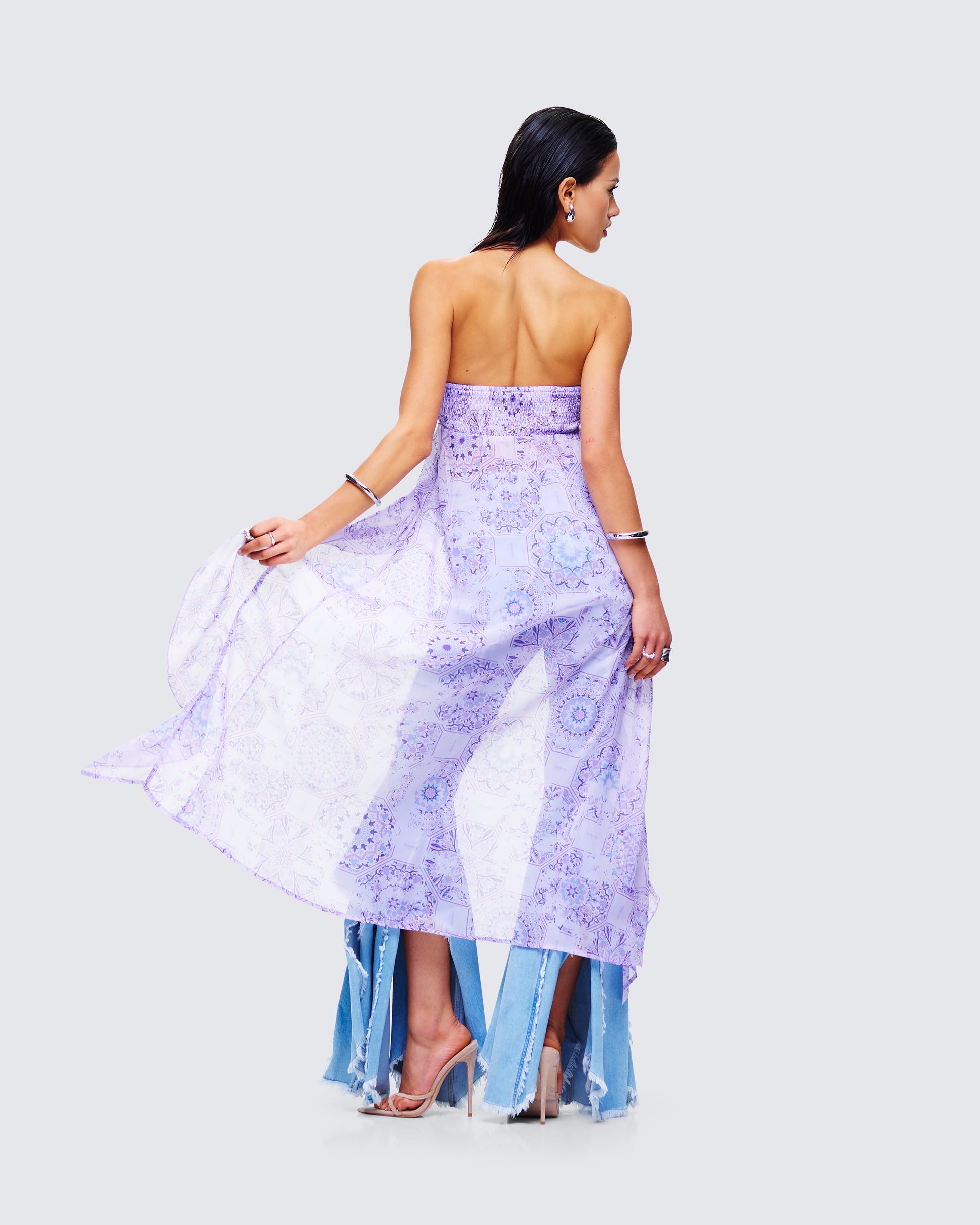 Lavender Halter Midi Dress Floral Print Summer Top FINESSE Lavender Halter Midi Dress Floral Print Summer Top FINESSE