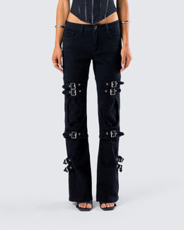 Black Denim Buckle Jeans - Straight Leg Goth – FINESSE