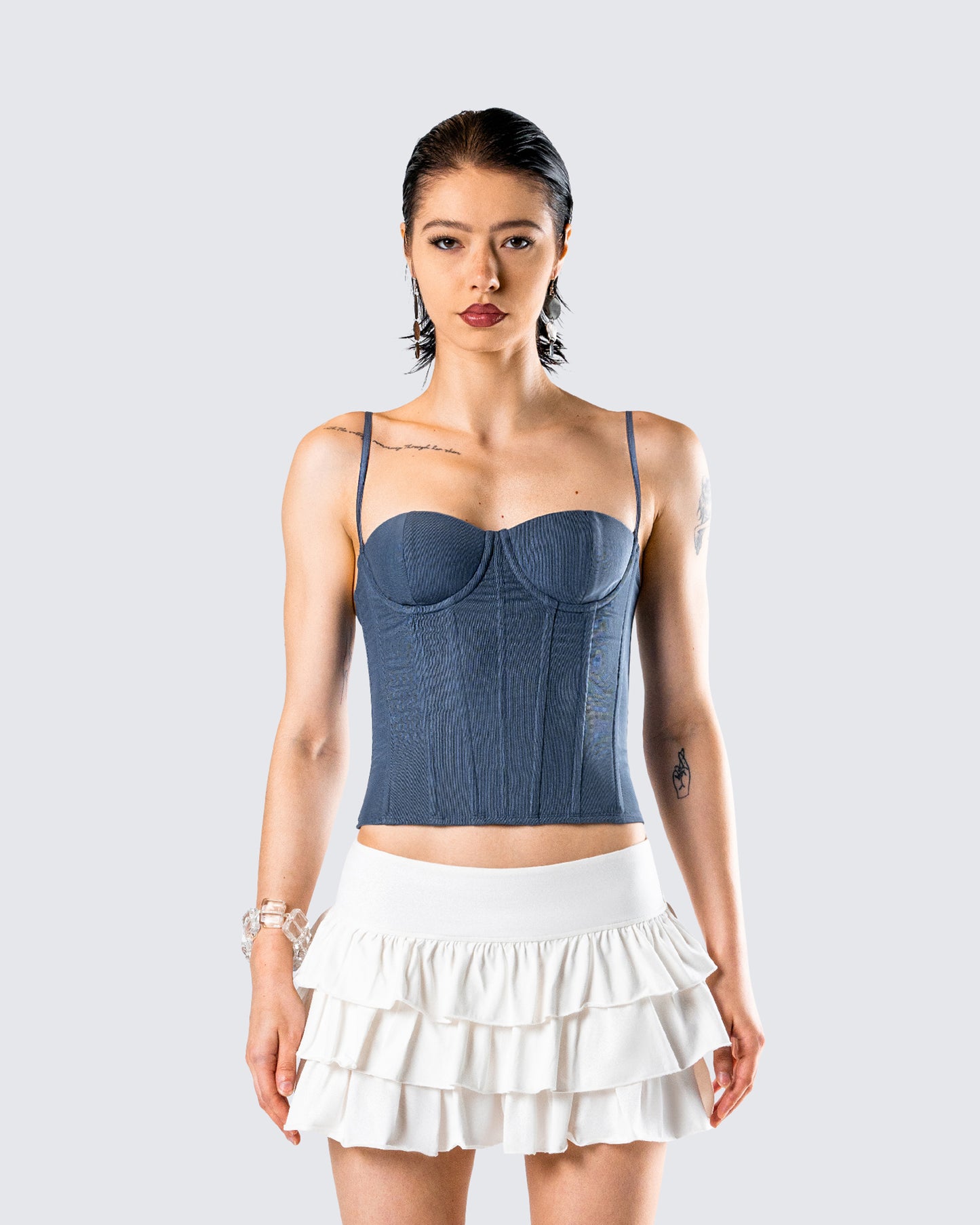 Shaelin Slate Mesh Corset Top