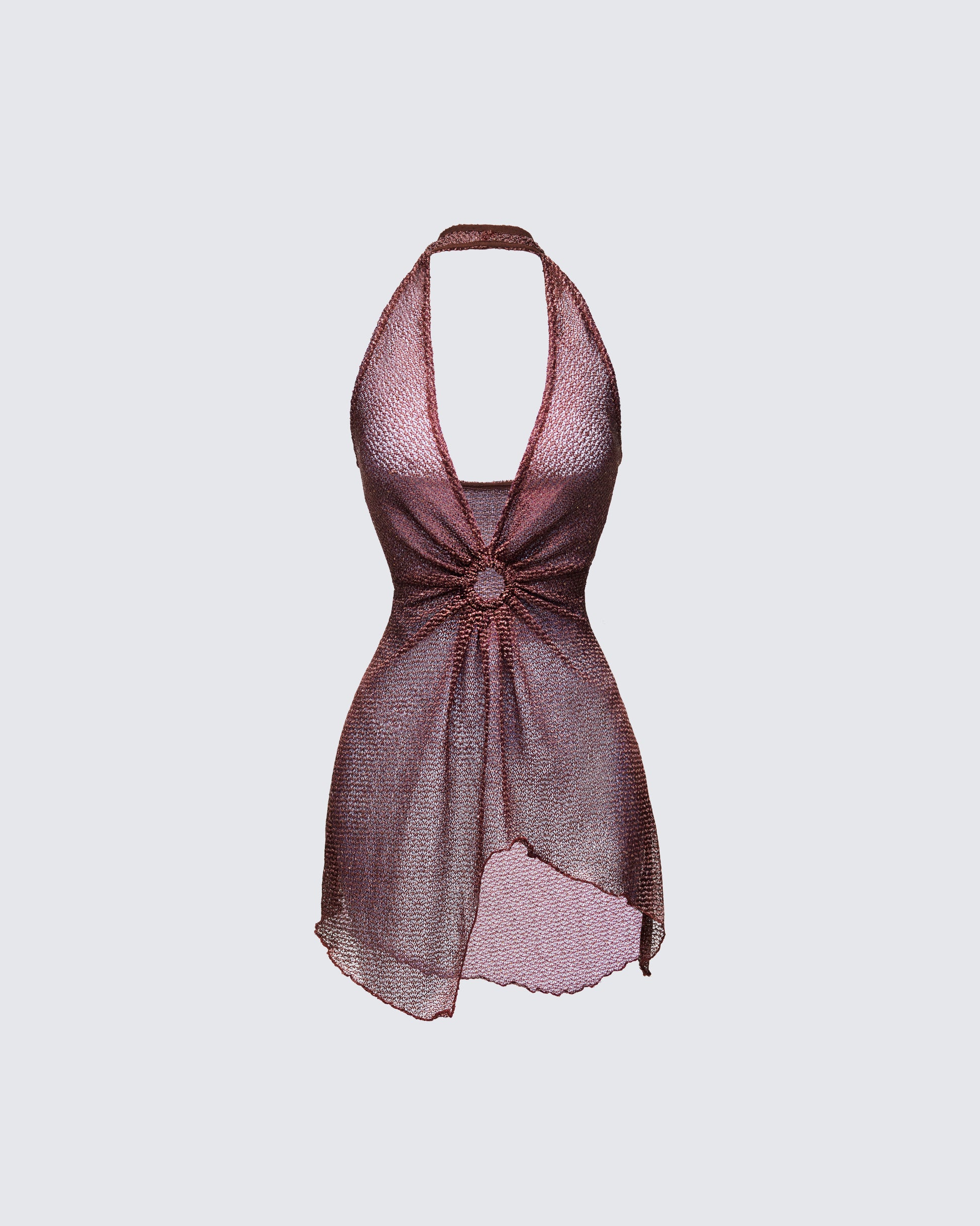 Bronze Metallic Halter Mini Dress - Ring Detail Party Dress FINESSE Bronze Metallic Halter Mini Dress - Ring Detail Party Dress FINESSE