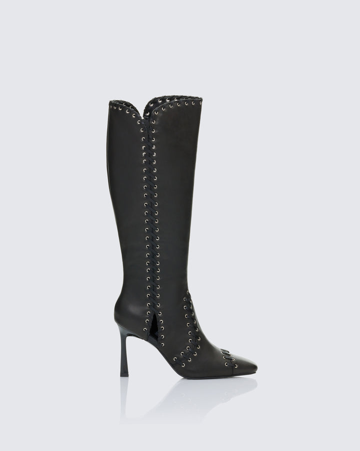 Shanaya Black Leather Whip Stitch Boot