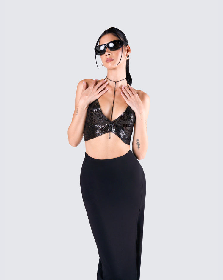 Shelly Black Chainmail Halter Top