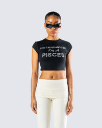 Shirin Black Pisces Rhinestone Top