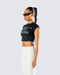 Shirin Black Pisces Rhinestone Top