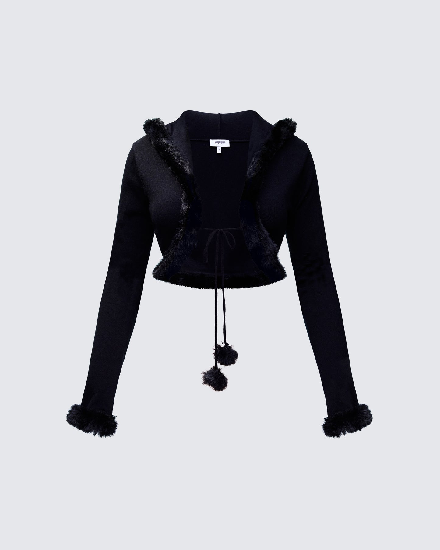 Shoshana Black Fur Trimmed Bow Tied Cardigan product front