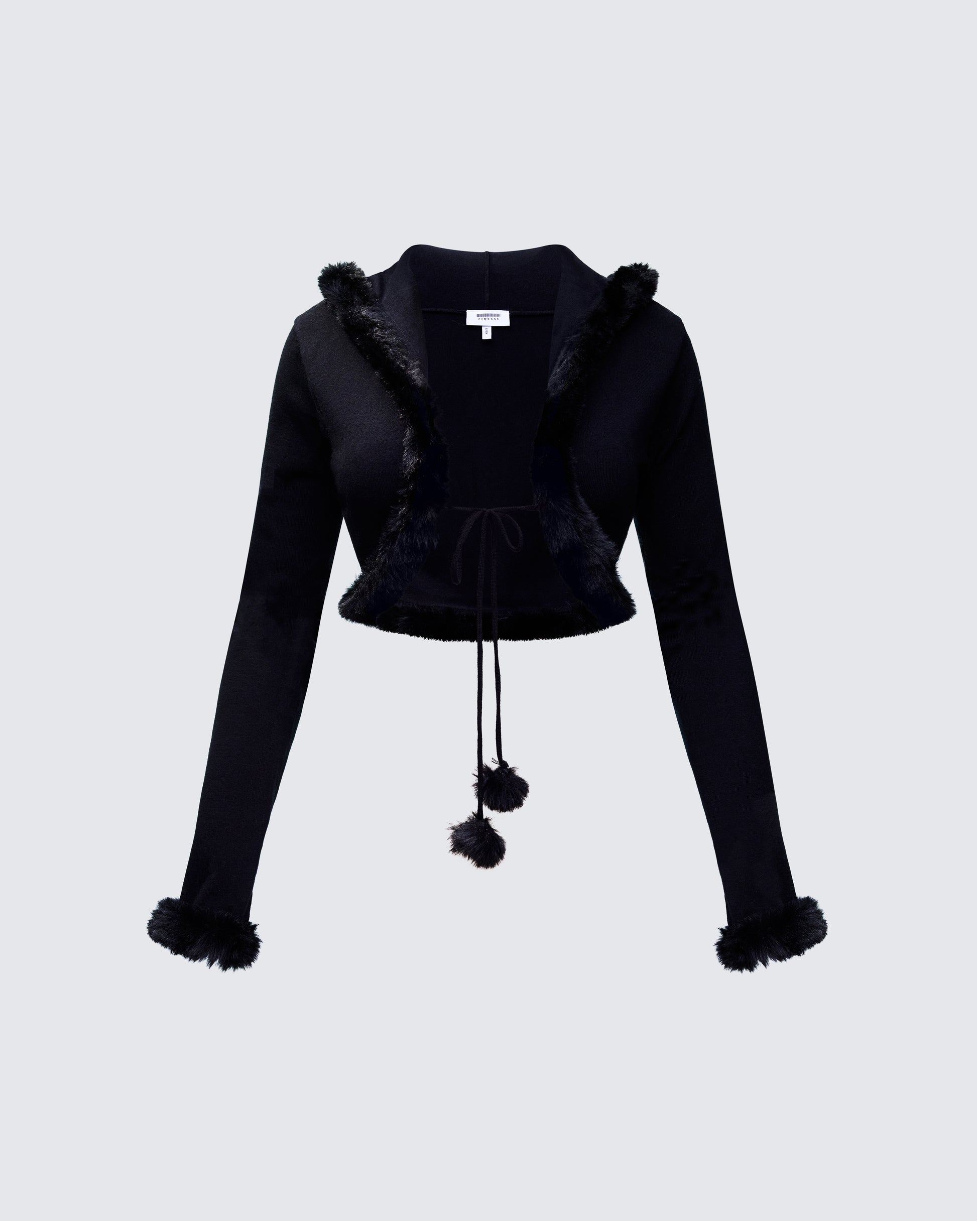 Shoshana Black Fur Trimmed Bow Tied Cardigan product front