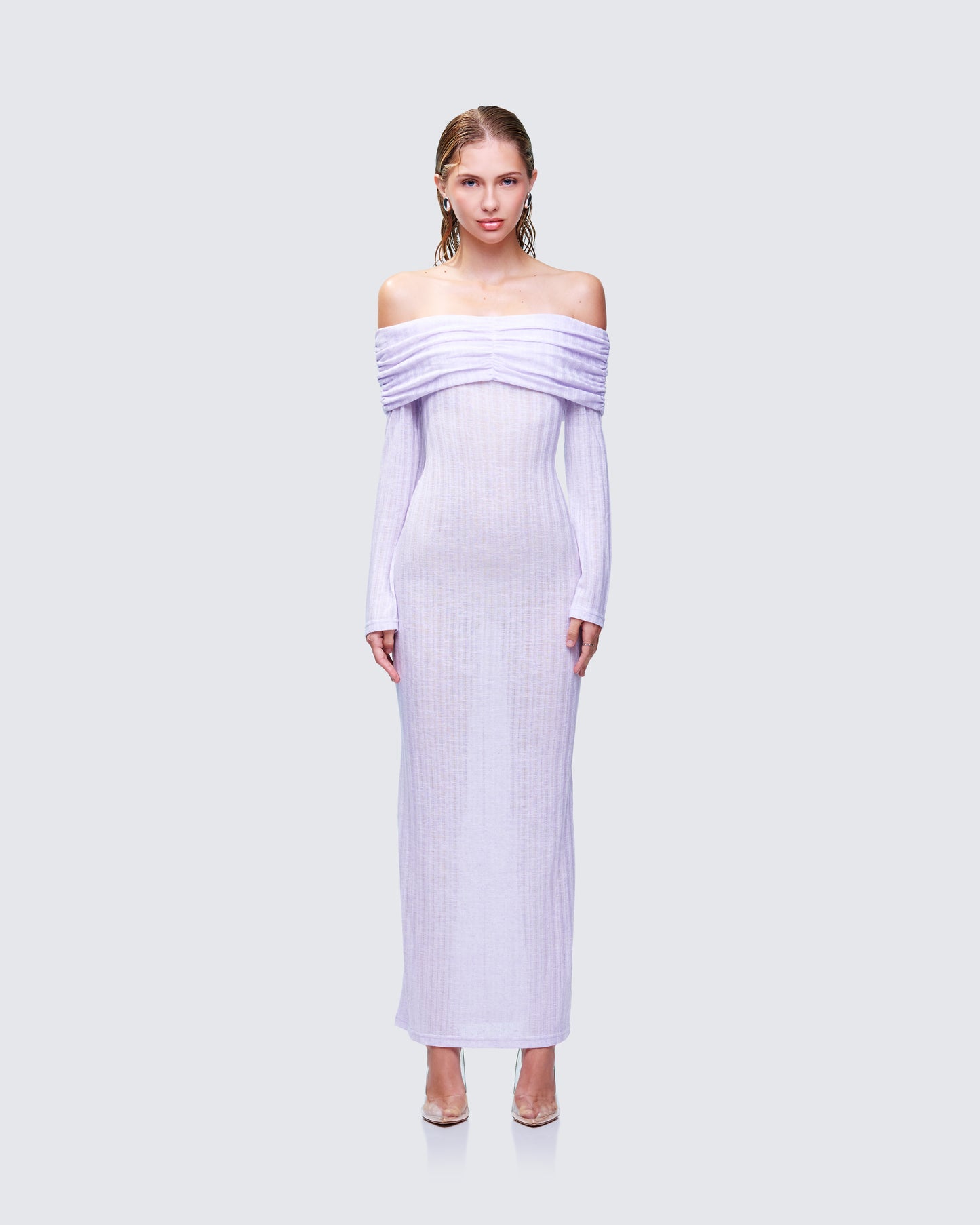 Sian Purple Knit Maxi Dress model front