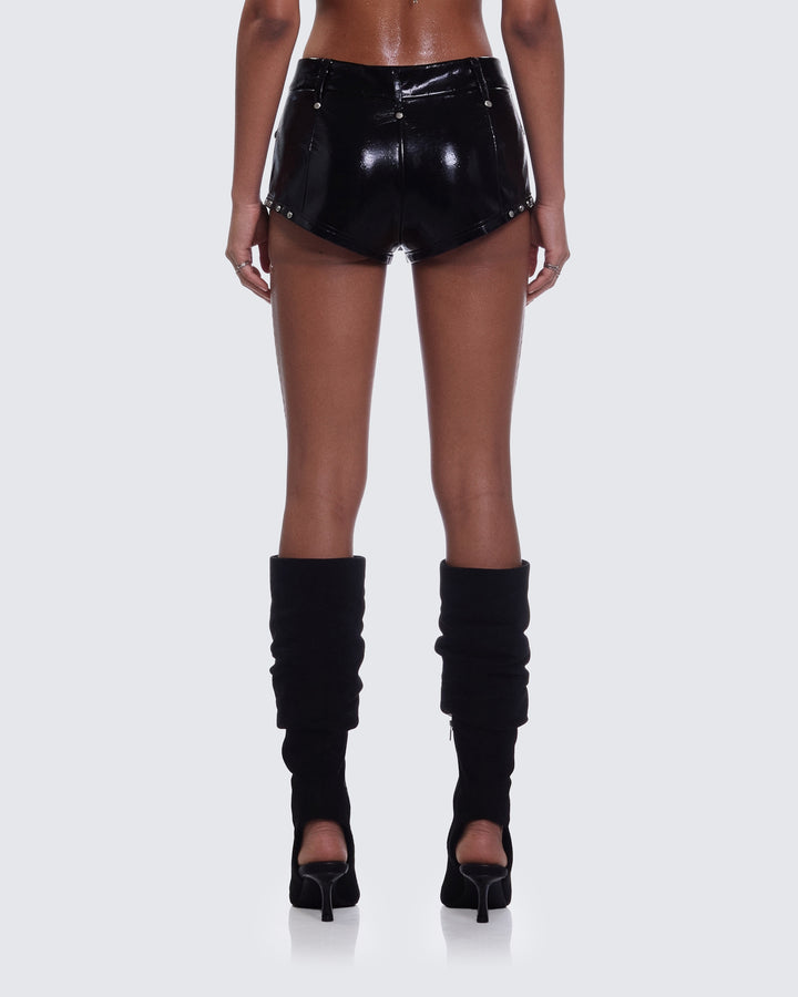 Sible Black High Shine Stud Belted Shorts
