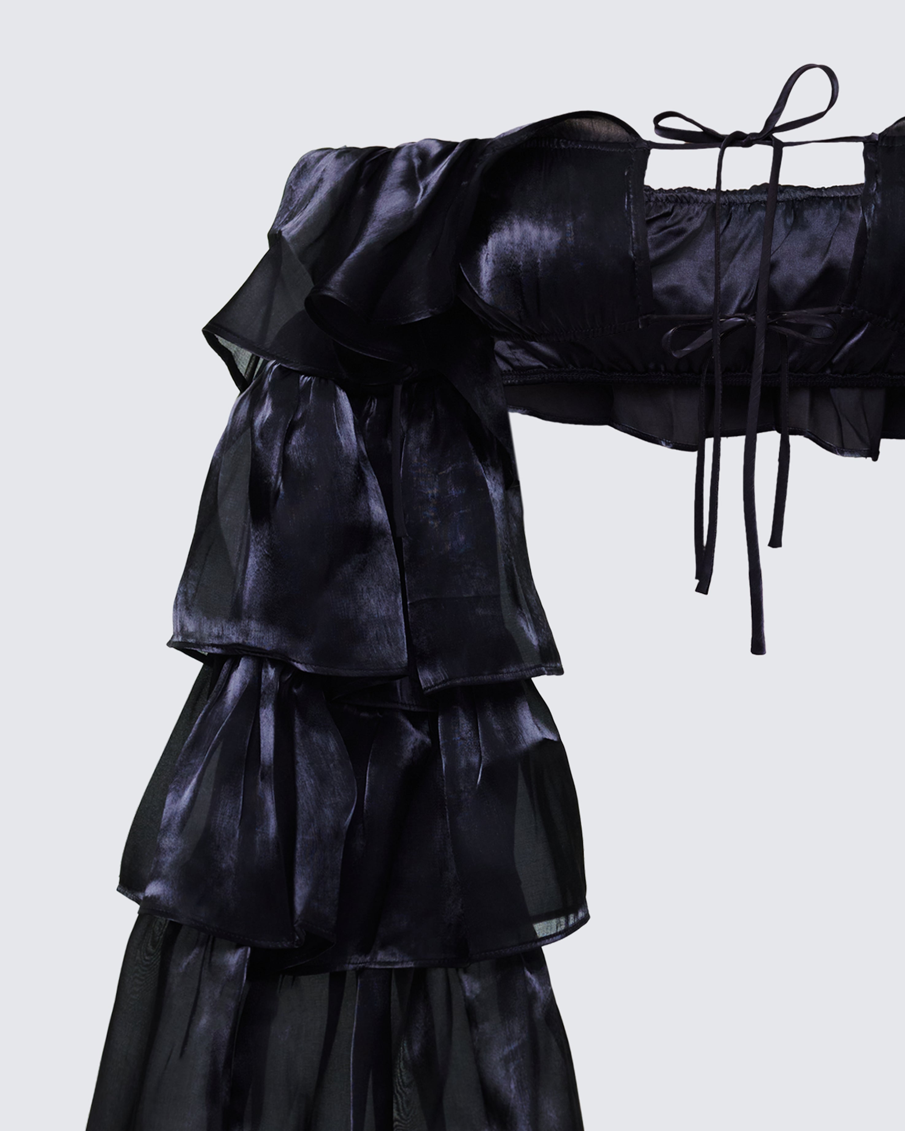 Black Ruffle Sleeve Crop Top - Off Shoulder Tiered – FINESSE