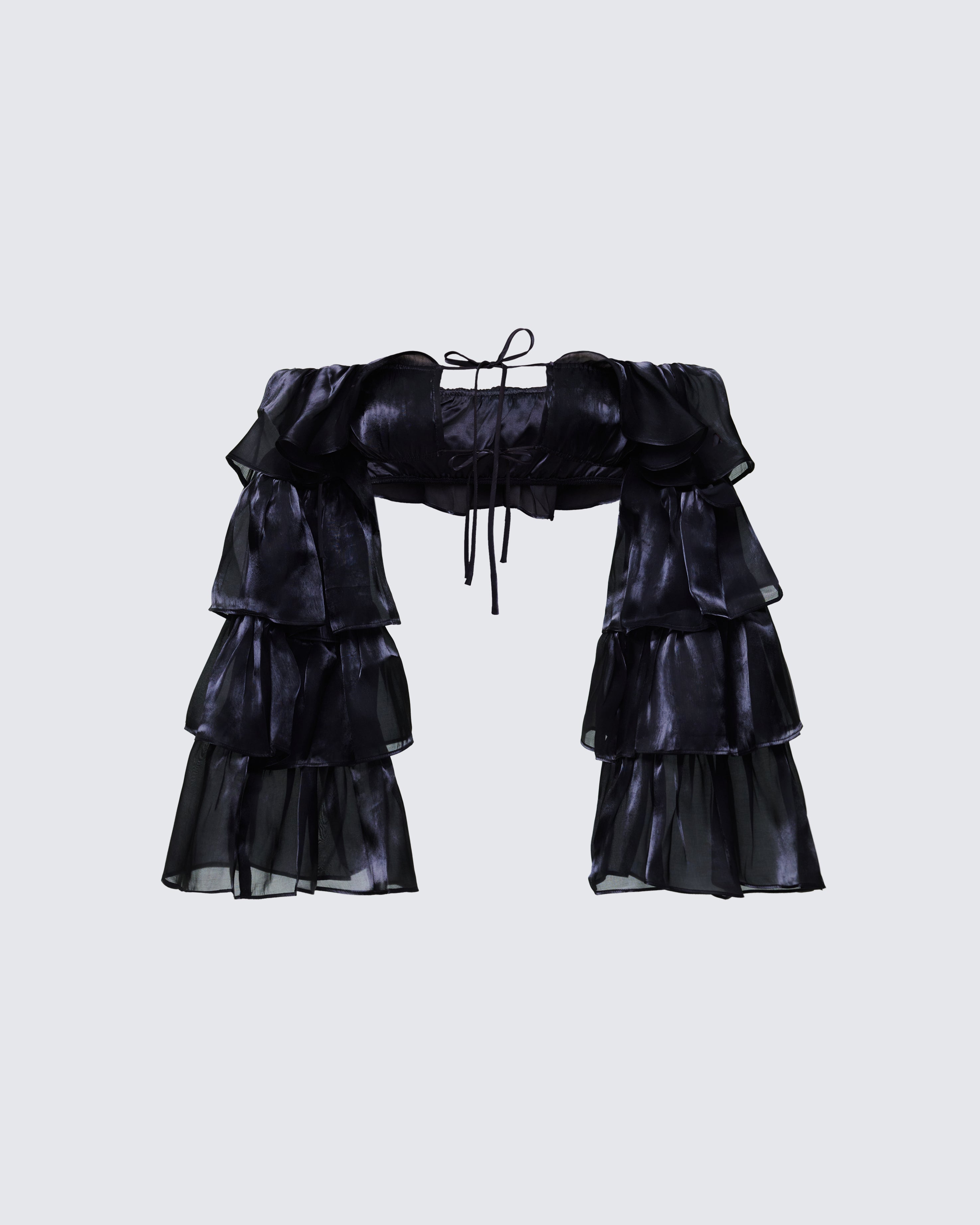 Black Ruffle Sleeve Crop Top - Off Shoulder Tiered – FINESSE