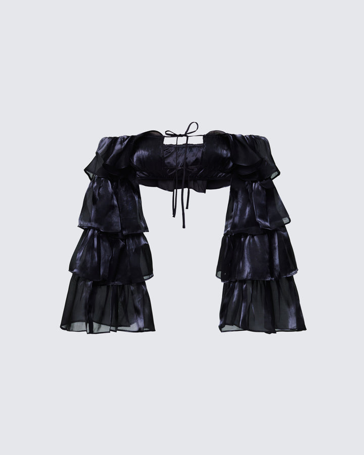 Skipper Black Ruffle Sleeve Crop Top product front
