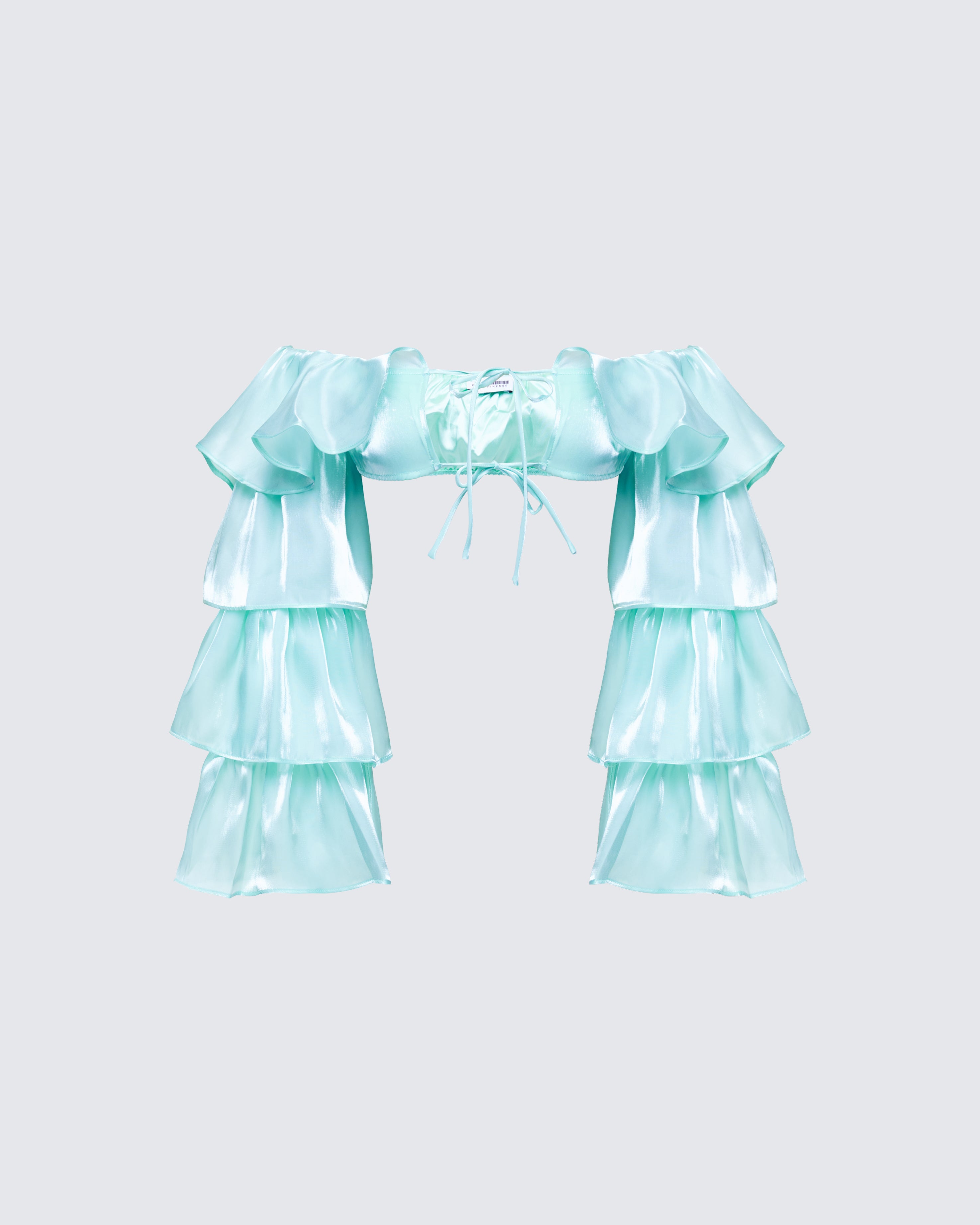Mint Green Ruffle Sleeve Crop Top - Off Shoulder – FINESSE