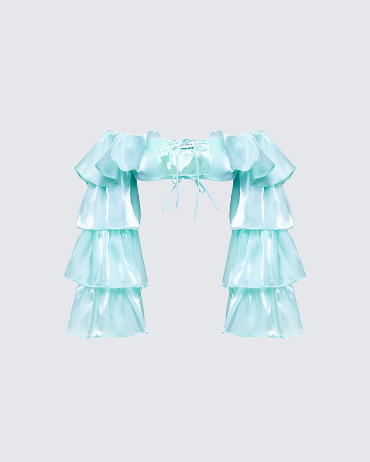 Skipper Green Ruffle Sleeve Crop Top product front