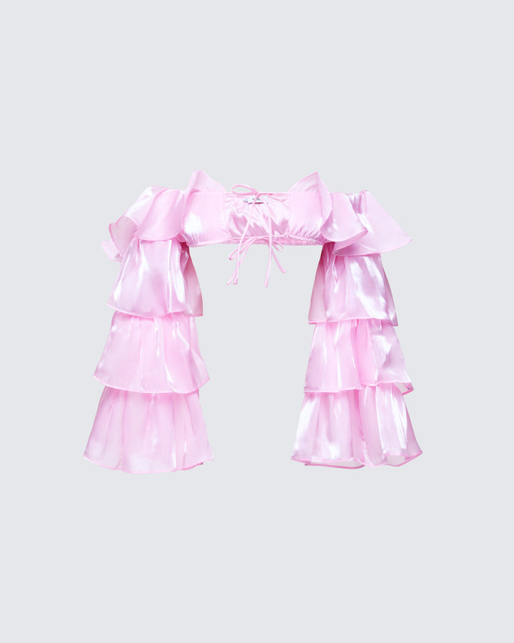 Skipper Pink Ruffle Sleeve Crop Top product front