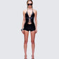 Solan Black Vegan Leather Lace Up Playsuit model front