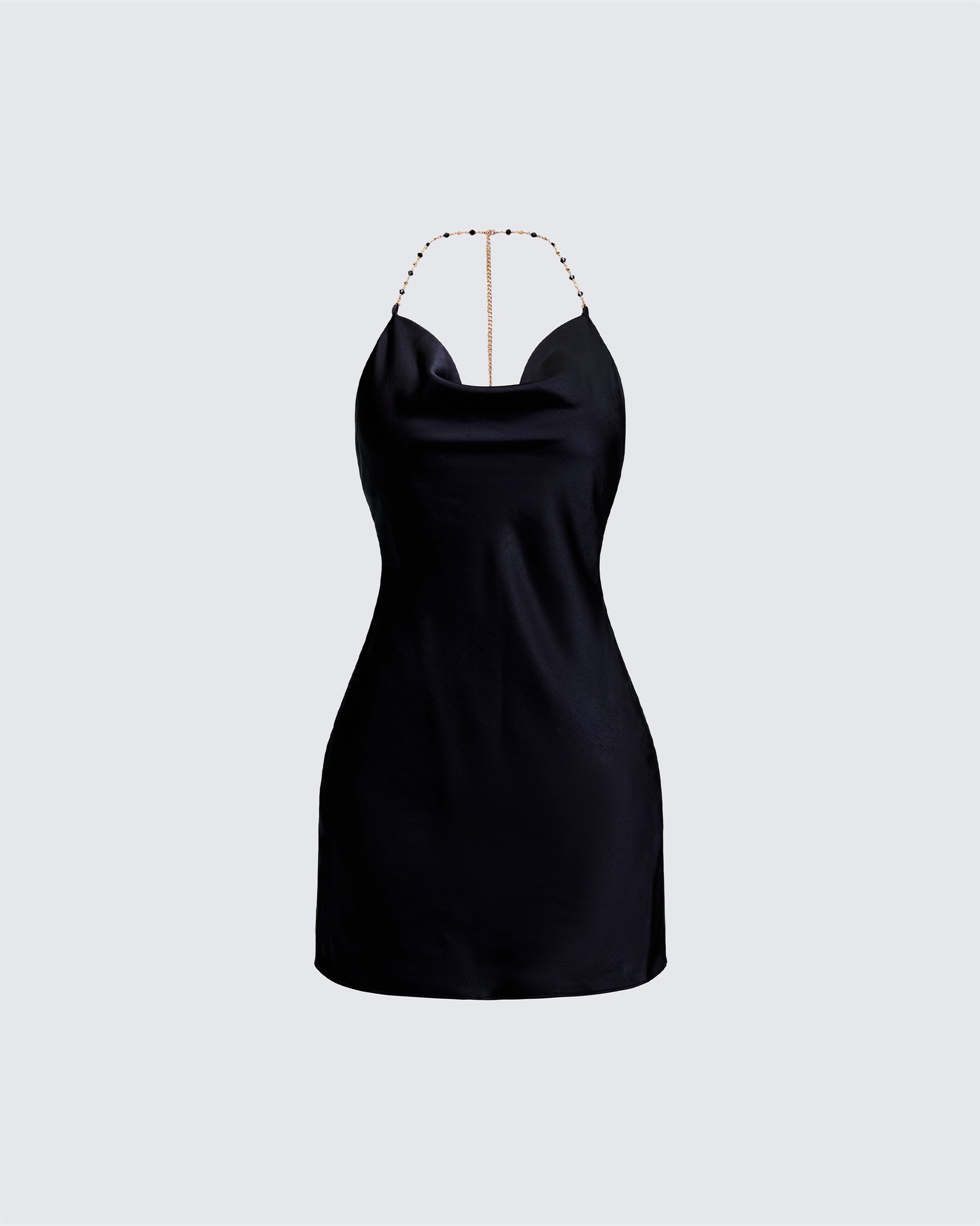 Soletta Black Satin Bias Cut Cowl Neck Mini Dress Soletta Black Satin Bias Cut Cowl Neck Mini Dress