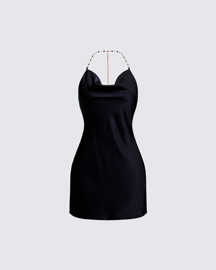 Black Satin Slip Maxi Dress - Cowl Neck Strappy Back FINESSE Black Satin Slip Maxi Dress - Cowl Neck Strappy Back FINESSE