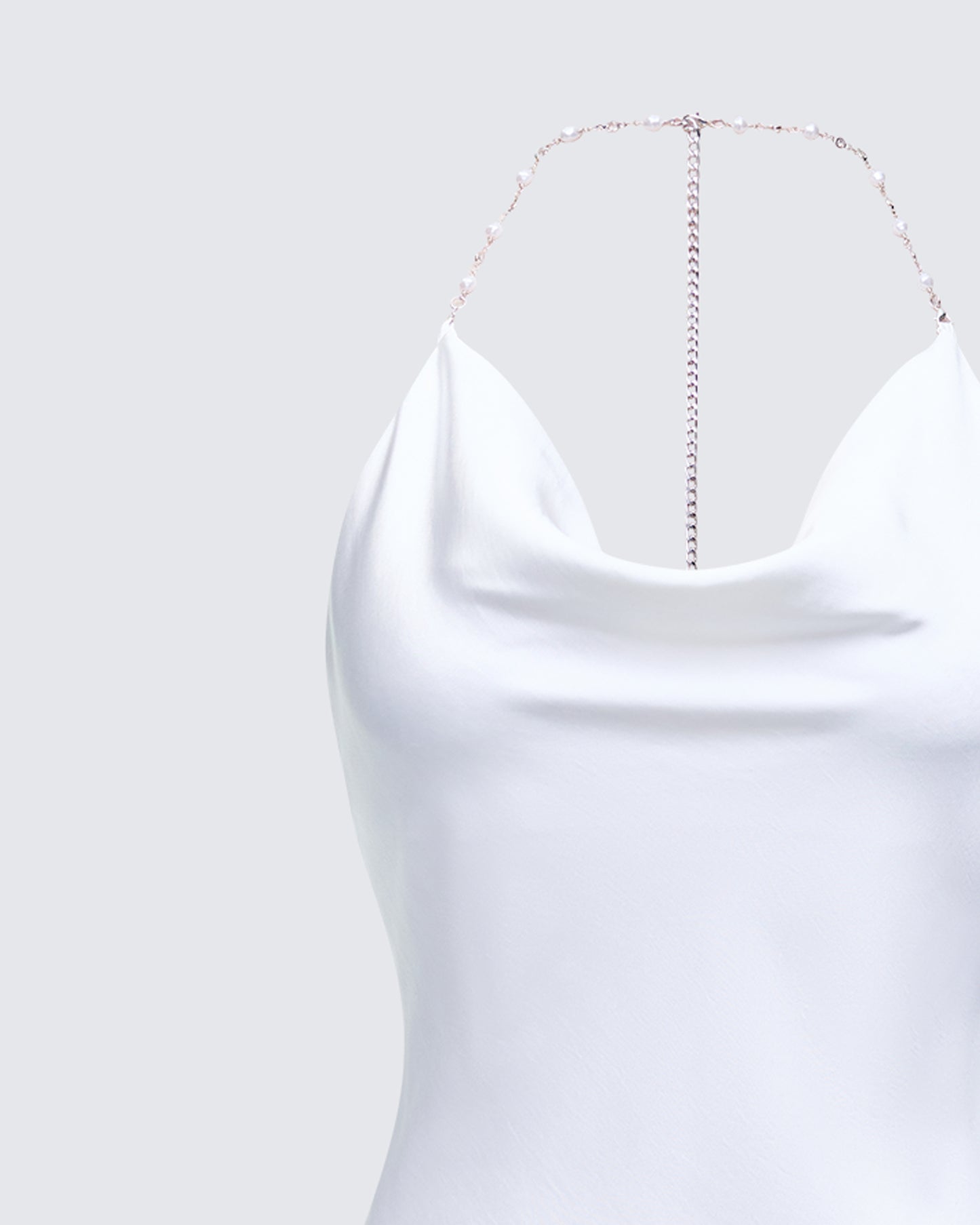 Soletta Ivory Satin Bias Cut Cowl Neck Mini Dress