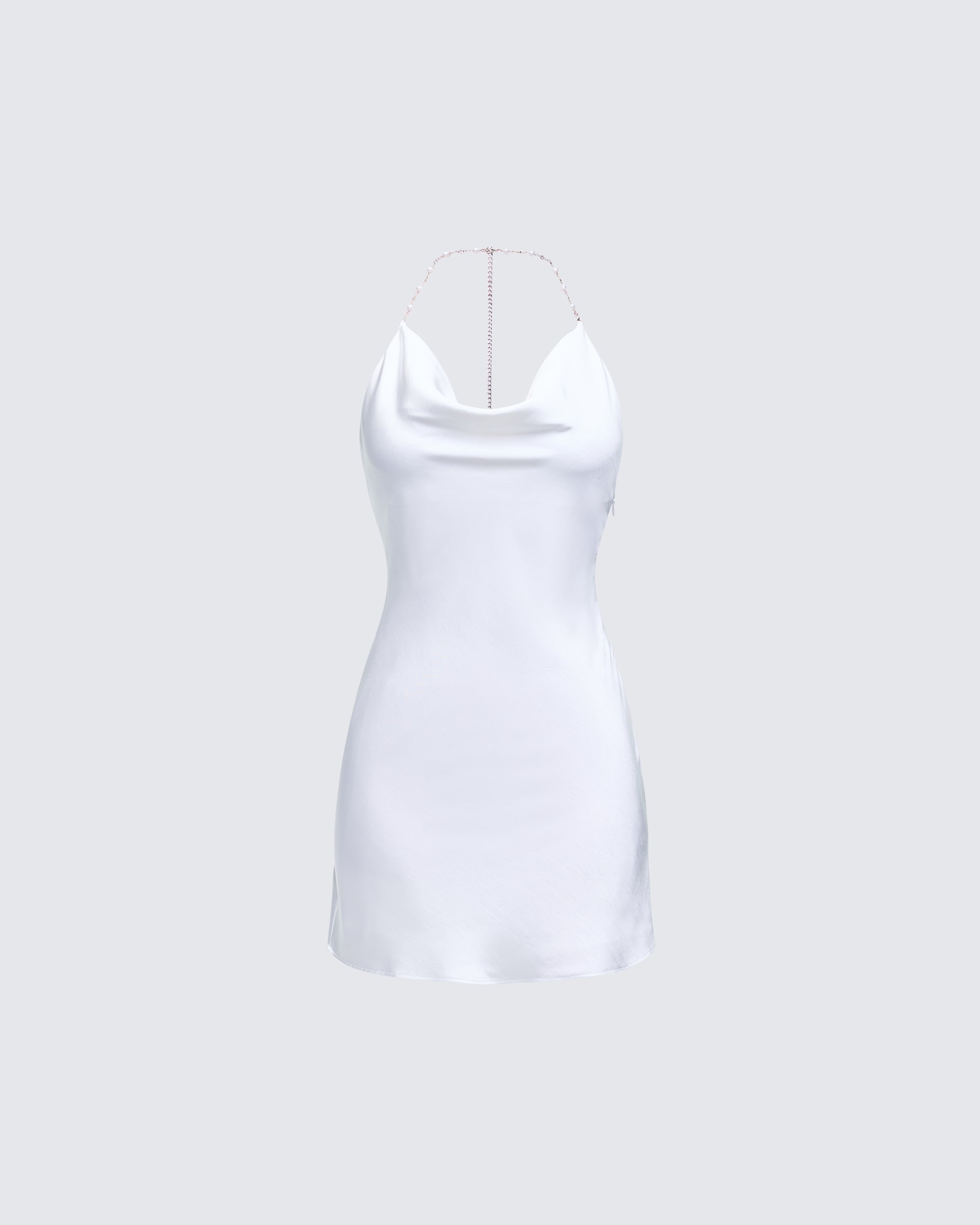 Soletta Ivory Satin Cowl Neck Mini Dress product front