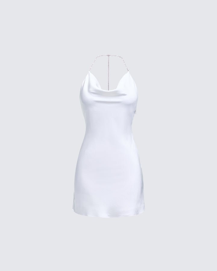 Soletta Ivory Satin Cowl Neck Mini Dress product front